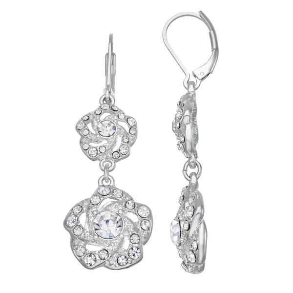 You''re Invited Crystal Flower Double Drop Leverback Earrings - image 