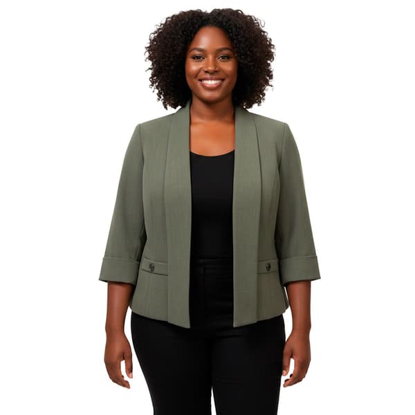 Plus Size Kasper 3/4 Sleeve Shawl Collar Welt Pockets Blazer - image 