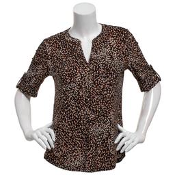 Womens AK Anne Klein 3/4 Elbow Sleeve V-Neck Smudge Dot Blouse