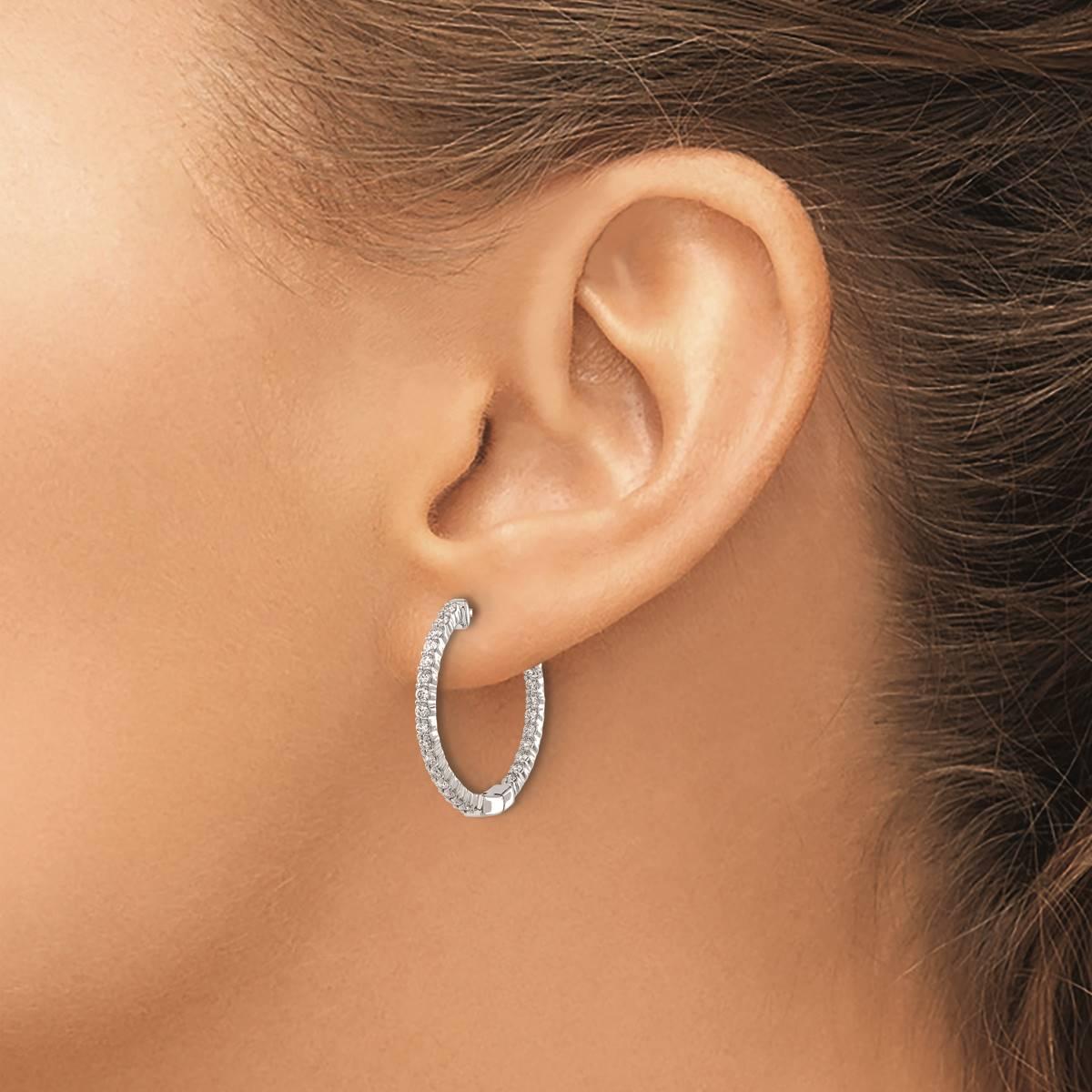 Pure Fire 14kt. White Gold Lab Grown Diamond Round Hoop Earrings