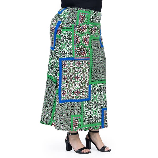Plus Size 24/7 Comfort Apparel Green Scarf A-Line Maxi Skirt