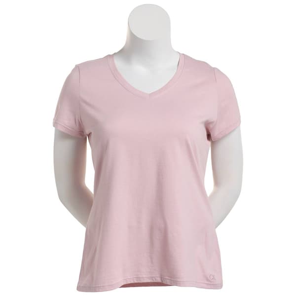 Womens Calvin Klein Performance Carbon Peach Solid V-Neck Tee