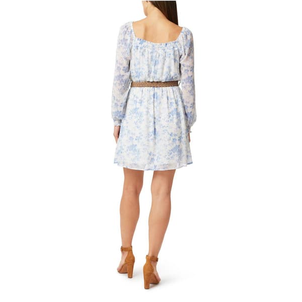 Juniors Wallflower Smock Floral Chiffon Belted A-Line Dress