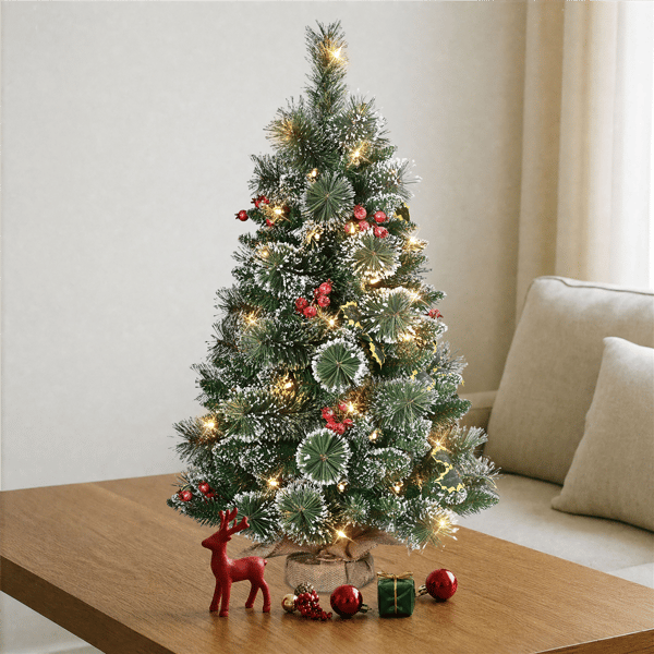 Puleo International 3ft Pre-Lit Adorned Snowy Pine Christmas Tree