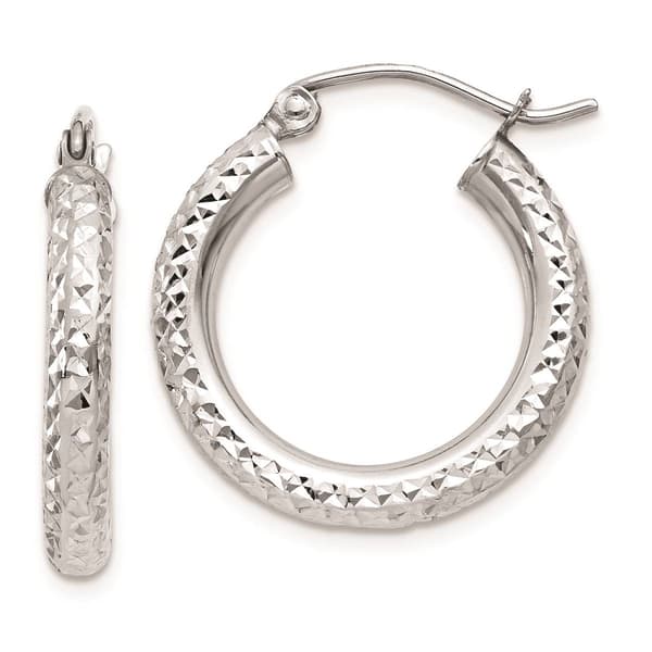 Gold Classics(tm) 10kt. White Gold Diamond-cut 15mm Hoop Earrings - image 