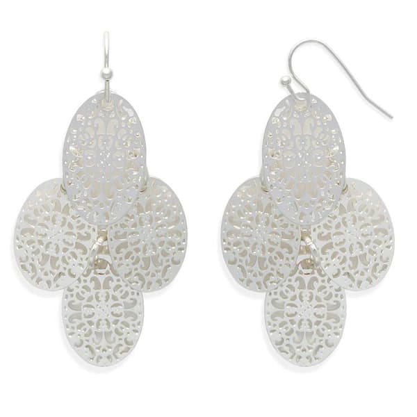 Freedom Silver Nickel Free Filigree Etched Paddle Shower Earrings - image 