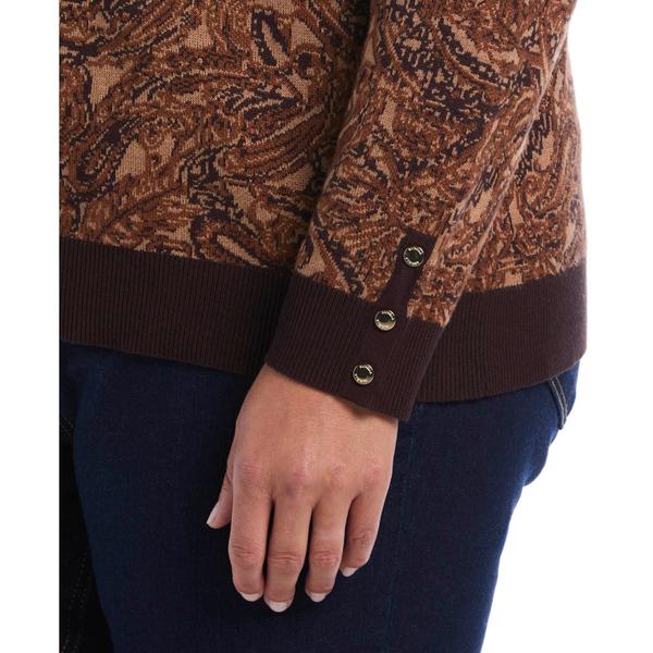 Plus Size Rafaella® Long Sleeve Button Detail Paisley Sweater