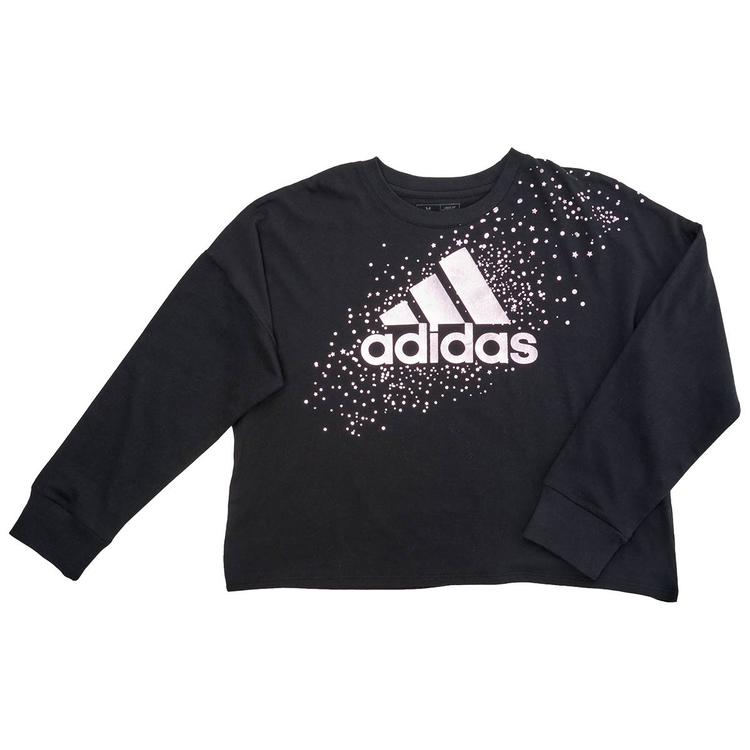 Girls (7-16) adidas(R) Long Sleeve Foil Logo with Stars Boxy Tee