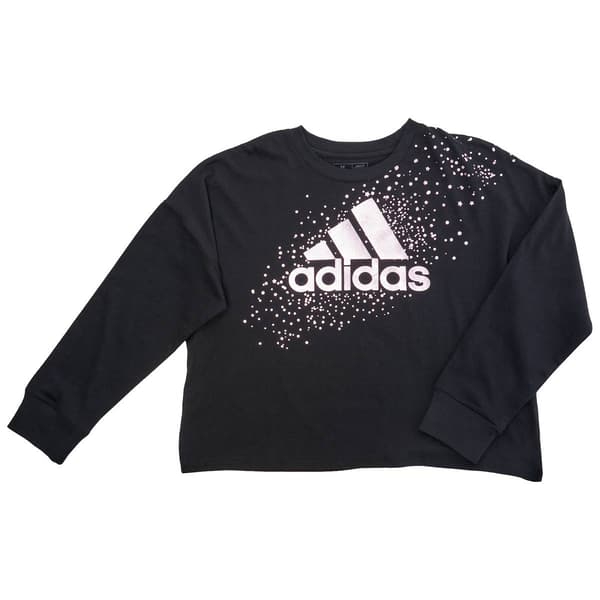 Girls (7-16) adidas(R) Long Sleeve Foil Logo with Stars Boxy Tee - image 