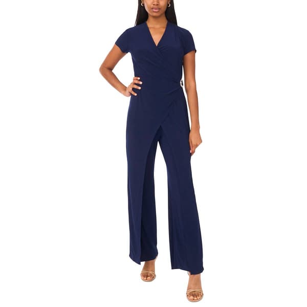 Womens MSK Short Sleeve Wrap Jumpsuit with Rhinestones