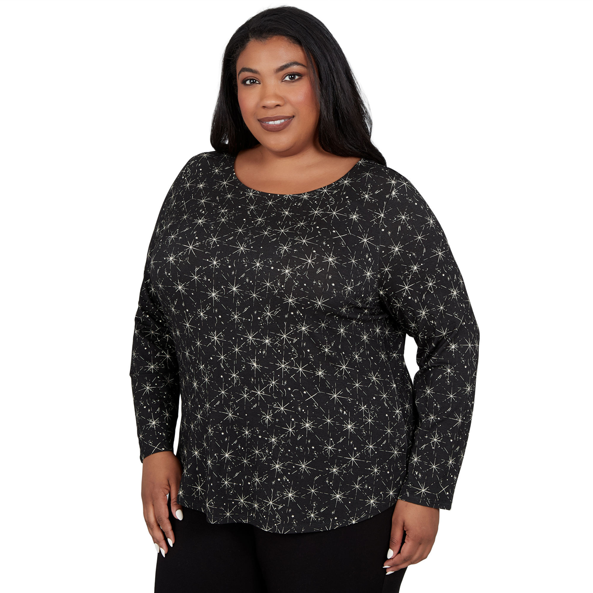 Plus Size Emaline Holiday Festivities Long Sleeve Starlight Tee