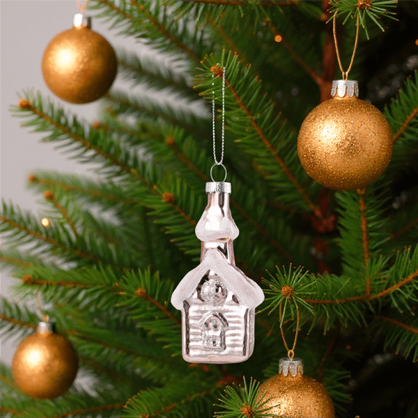 Northlight Snow Covered Pink Church Glass Christmas Ornament
