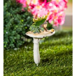 Evergreen Fairy on a Mushroom with a Bird Garden Stake