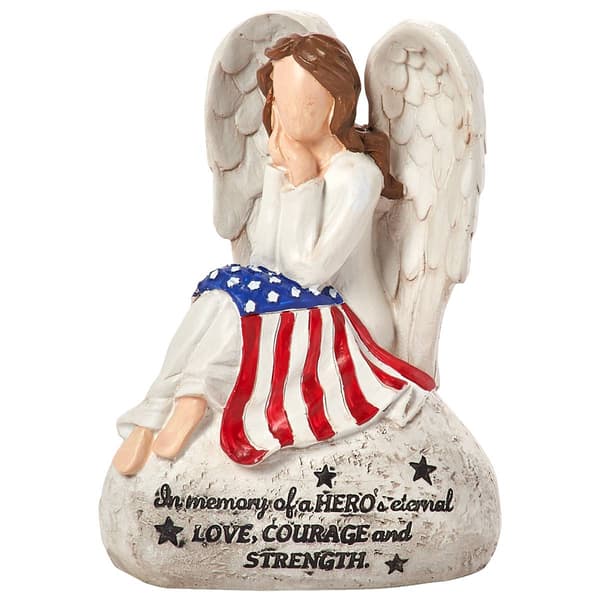 Resin Memorial Angel w/ USA Flag - image 