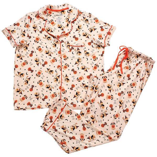 Womens Pillow Talk Short Sleeve Halloween Dogs Pajama Set - image 