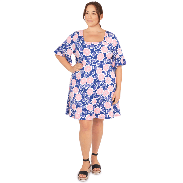 Plus Size Larky Lark 3/4 Ruffle Sleeve Daisy Daze Shift Dress