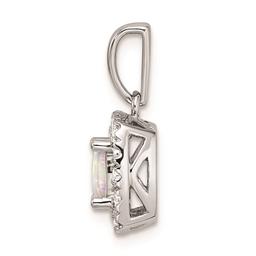 Pure Fire 14kt. White Gold Lab Grown Diamond & Opal Halo Pendant