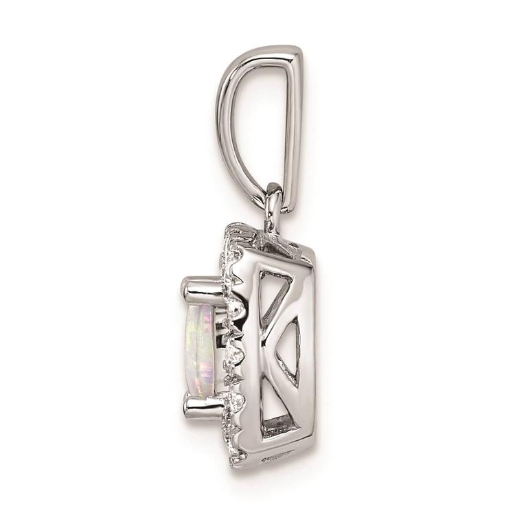Pure Fire 14kt. White Gold Lab Grown Diamond & Opal Halo Pendant