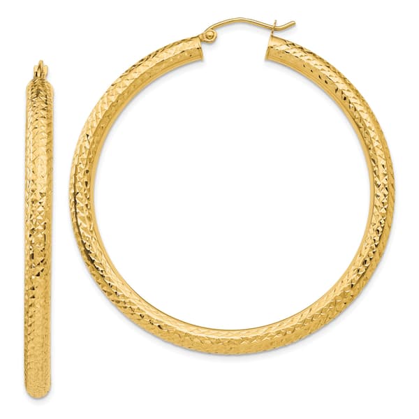 Gold Classics&#40;tm&#41; 14kt. Gold 50mm Diamond Cut Hoop Earrings - image 