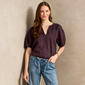 Womens BB Dakota Short Sleeve Solid Suede Split Neck Blouse - image 1