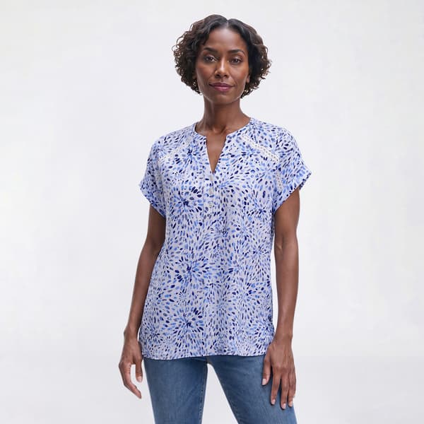 Petite Emily Daniels Crochet Trim Abstract Starburst Blouse