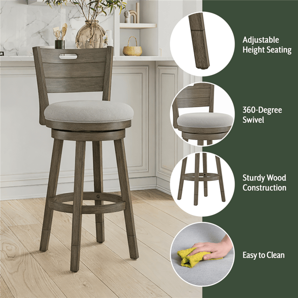 HH2 Home Rhys Adjustable Height Swivel Stool with Ladder Back