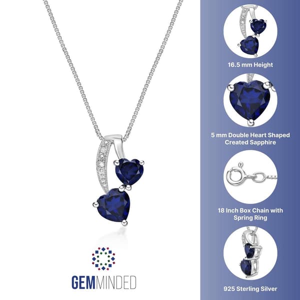 Gemminded 925 Sterling Silver 5mm Heart Created Sapphire Pendant