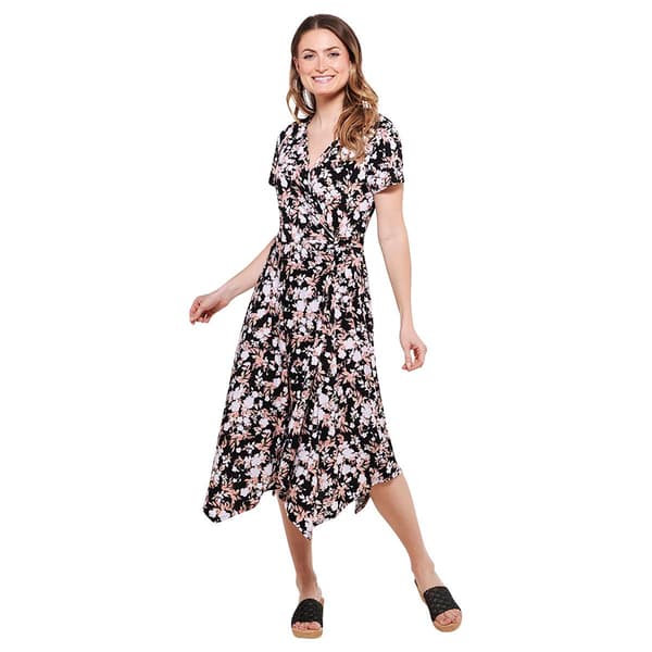 Womens Perceptions Short Sleeve Print ITY Side Knot Dress - image 