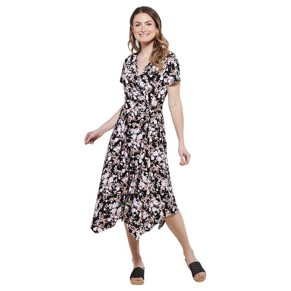 Petite Perceptions Short Sleeve Print ITY Side Knot Dress - image 