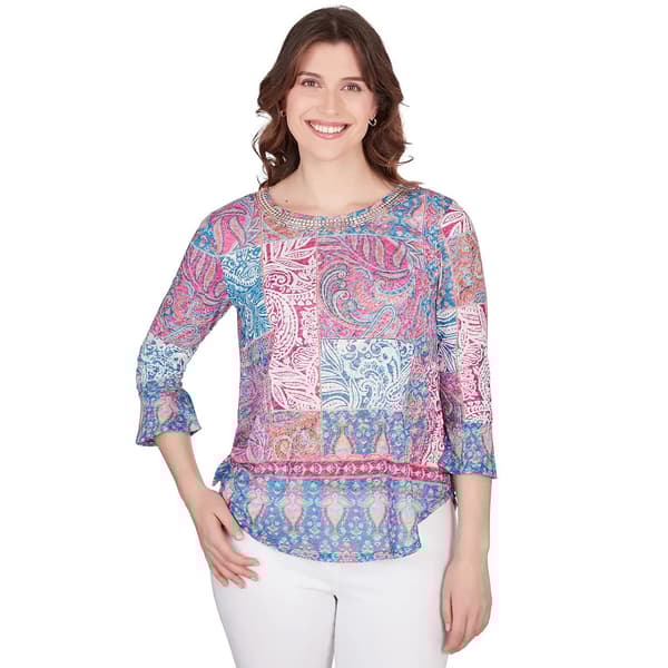 Womens Ruby Rd. Global Luxe Knit Shangri La Print Top - image 