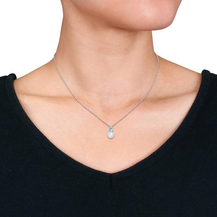 Gemstone Classics™ Freshwater Pearl & Blue Topaz Pendant