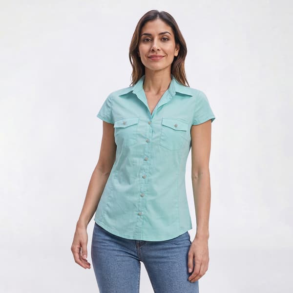 Womens Zac & Rachel Short Sleeve Solid Casual Button Down