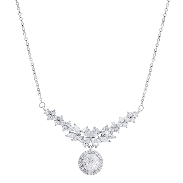 Saffron 3ctw. Moissanite Diamond Floral Drop Necklace - image 