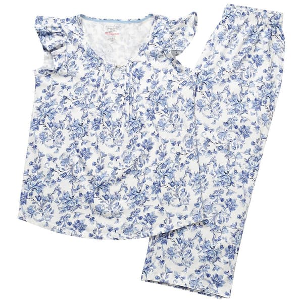 Womens Poppy & Clay Flutter Sleeve Floral Capri Pajama Set
