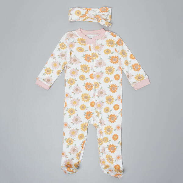 Baby Girl &#40;NB-9M&#41; Chick Pea&#40;R&#41; 2pc. Sunflower Footie & Headband - image 