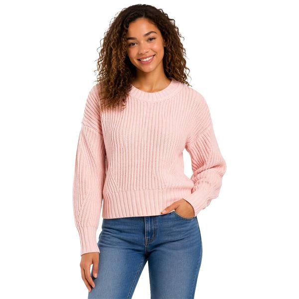 Juniors Pink Rose Shaker Dolman Pullover Sweater - image 