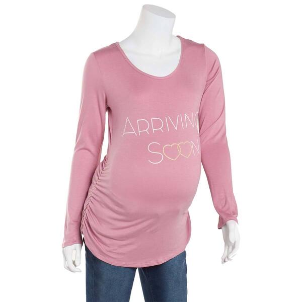 Womens Due Time Long Sleeve Arriving Soon Maternity Tee - Pink - image 