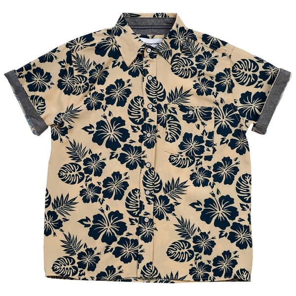 Boys (4-7) Distortion Short Sleeve Hibiscus Button Down Shirt - image 