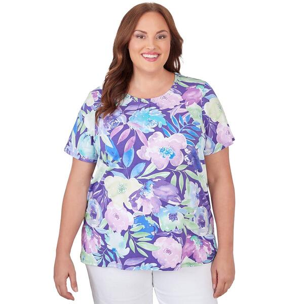 Plus Size Alfred Dunner Key Items Short Sleeve Floral Knit Tee - image 