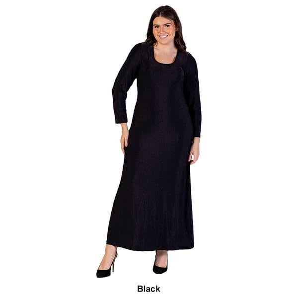 Plus Size 24/7 Comfort Apparel Long Sleeve Shimmery Maxi Dress