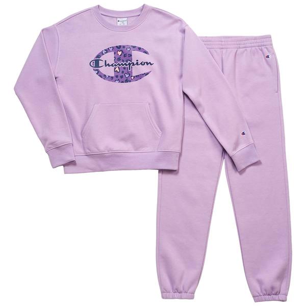 Girls (7-16) Champion(R) Leopard Logo Pullover & Joggers Set