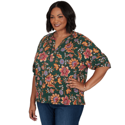 Plus Size Ruby Rd. Game of Luxe Elbow Sleeve Floral Vines Blouse
