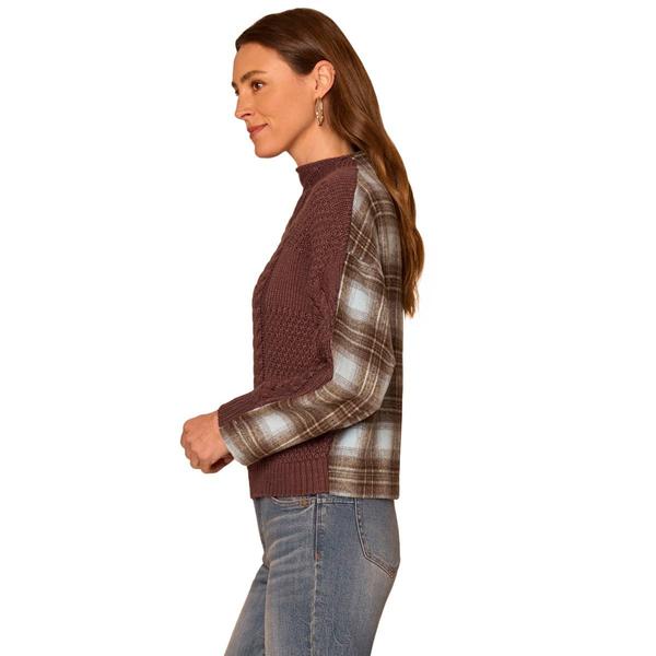 Womens Democracy Long Sleeve Cable Knit Mixed Media Sweater
