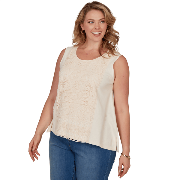 Plus Size Ruby Rd. Renaissance Romance Crochet Front Tank Top