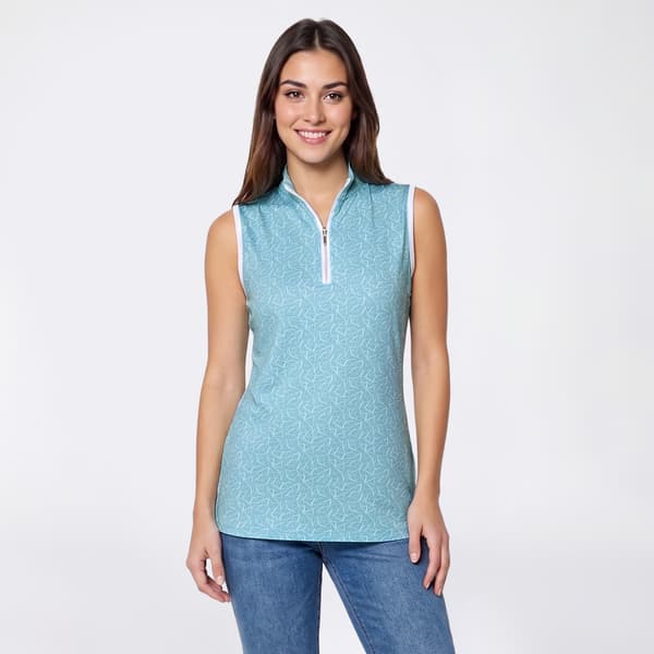 Womens Court Haley Sleeveless Zip Front Web Abstract Polo - image 