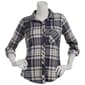 Juniors No Comment Plaid Fleece Roll Tab Button Front Top - image 1