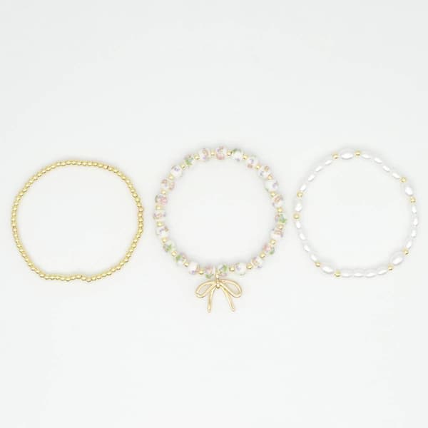 Ashley 3-Row Gold & Pearl Stretch Bracelet Set - image 