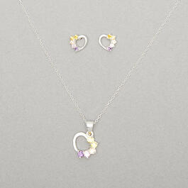 Kids Sterling Silver Heart Pendant Necklace & Earrings Set