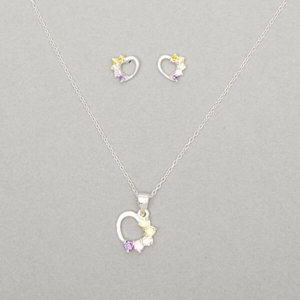 Kids Sterling Silver Heart Pendant Necklace & Earrings Set - image 