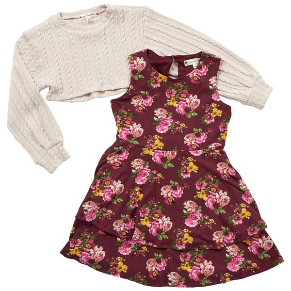 Girls &#40;7-16&#41; Poppies & Roses Textured Popover 2Fer Floral Dress